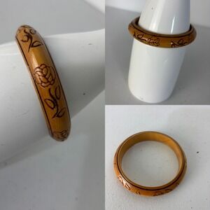 70s Bangle Bracelet Cottagecore Indie Festival Floral Earthy Wood Boho Women 8"